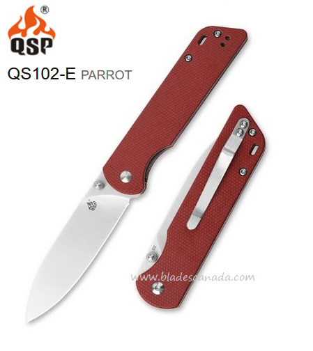 QSP Parrot Folding Knife, D2 Steel, Micarta Red, QS102-E